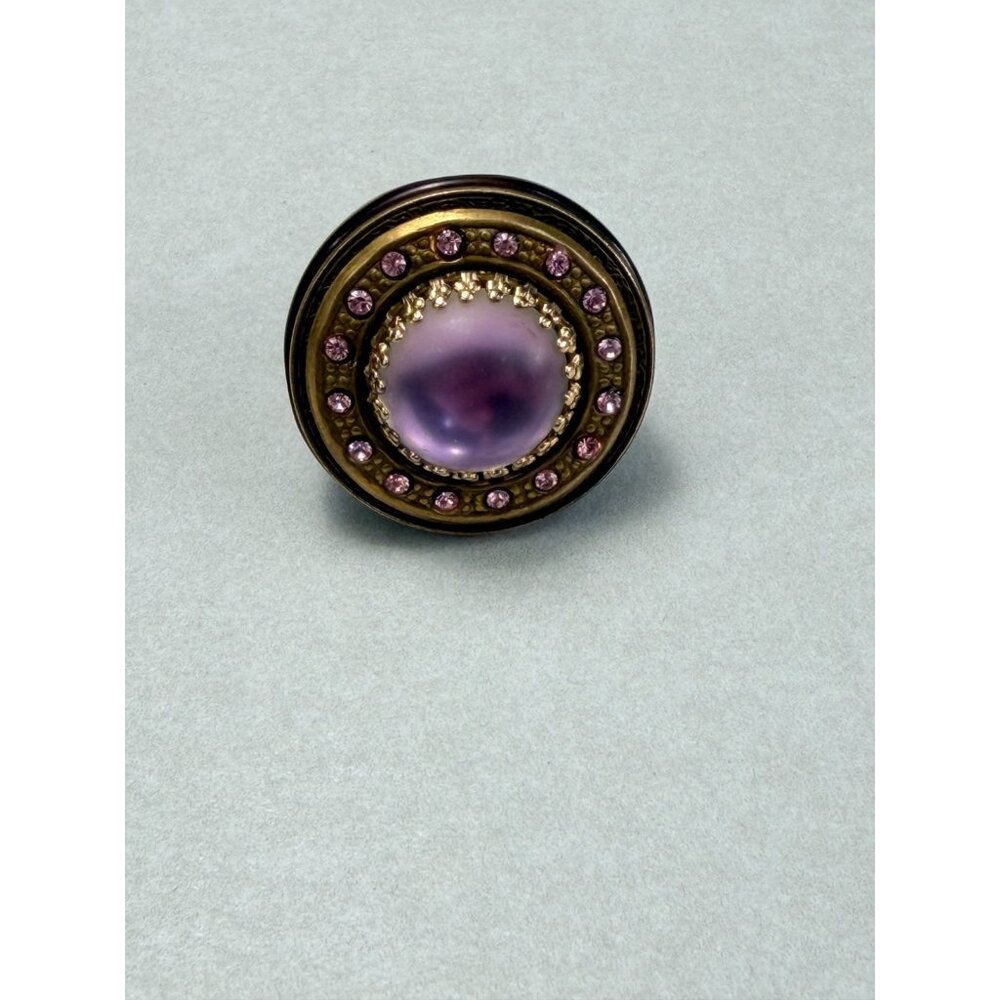 Vintage Lucite Ring Iridescent Tortoise Shell Look Chunky Statement Dome Sz 8 - Picture 9 of 12